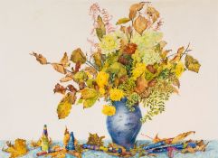 Archer (Val) - Autumn Flowerpiece with Fireworks,  watercolour over pencil, 535 x 730mm., signed