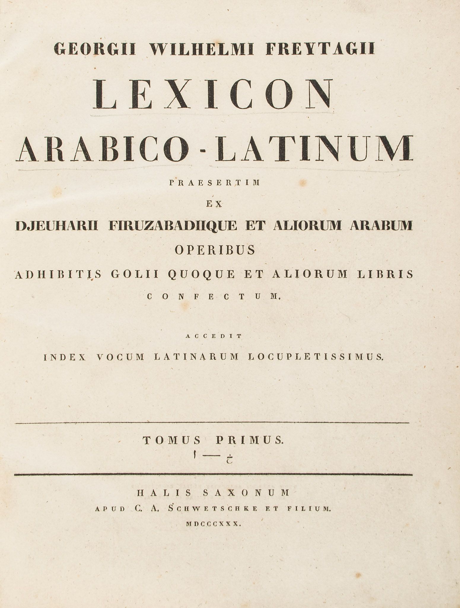 Freytag (Georg Wilhelm) - Lexicon Arabico-Latinum..., 4 vol.,   first edition  ,   old library stamp