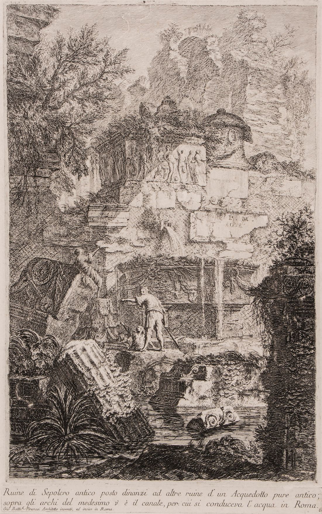 Piranesi (Giovanni Battista) - Ruine di Sepolcro antico posto dinanzi ad altre ruine d'un Acquedotto