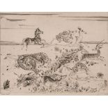 Joseph Hecht (1891-1951) - Leopards Hunting etching, signed in pencil, numbered 15/50, on laid