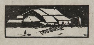 Robert Gibbings (1889-1958) - Farm Building in the Snow; Bridge Over River two wood-engravings, c.