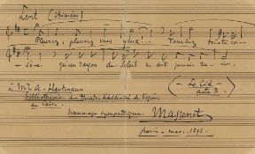 Autograph musical quotation signed "Massenet" from Act 3 of the opera "Le Cid"  (Jules,  composer,