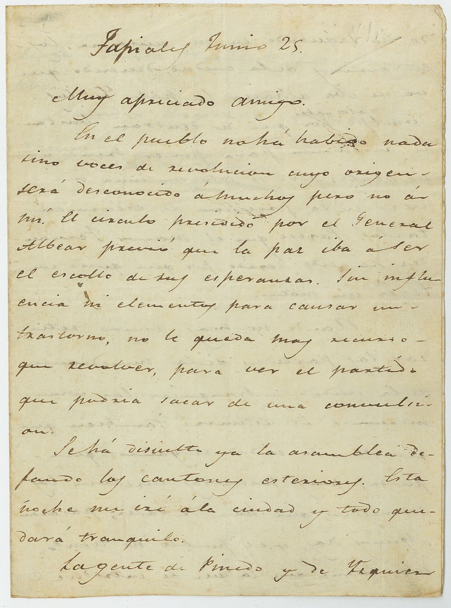 Letter signed to Carlos Alvear, 1p. in Spanish, 4to, Chuquisaca, [Bolivia]  (Antonio José de, - Image 3 of 3