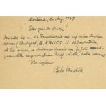 Autograph Postcard signed to Schott Music publisher's, of Mainz, in German  (Béla  , composer and