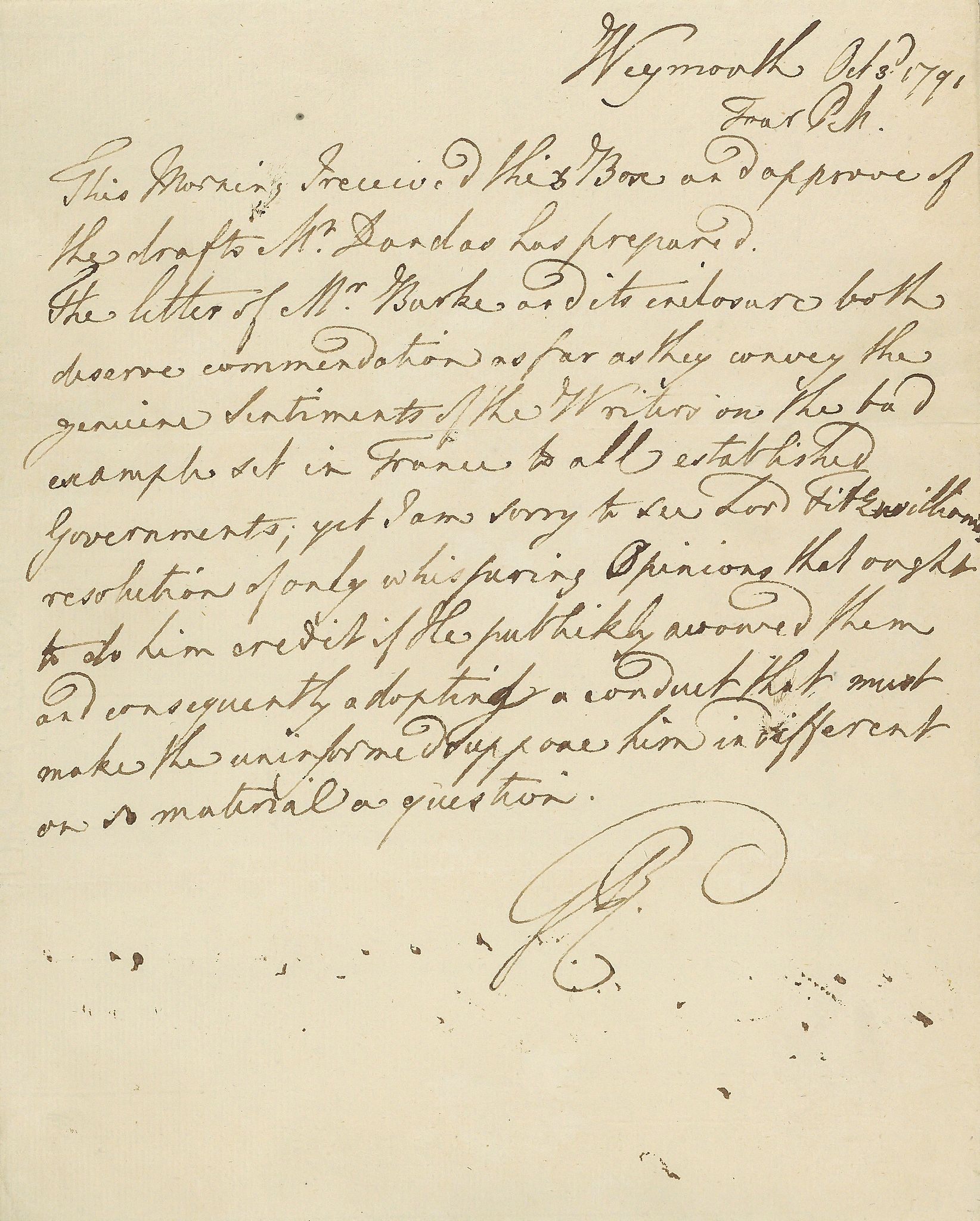 Autograph Letter signed "GR" to an unnamed recipient, 1p  ( King of the United Kingdom of Great