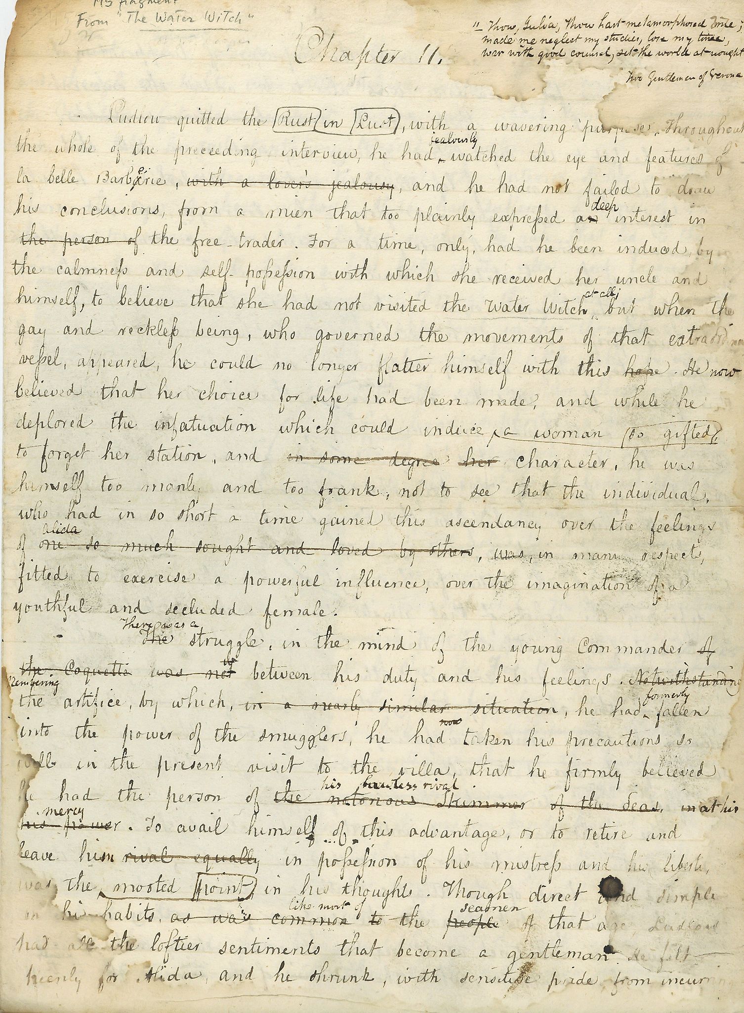 Draft of the beginning of Chapter III of his novel "The Water Witch", 4pp  (James Fenimore,  author,