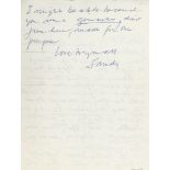 Autograph Letter signed "Sandy" to Nancy, 1½pp., sm  (Alexander,  American sculptor,   1898-