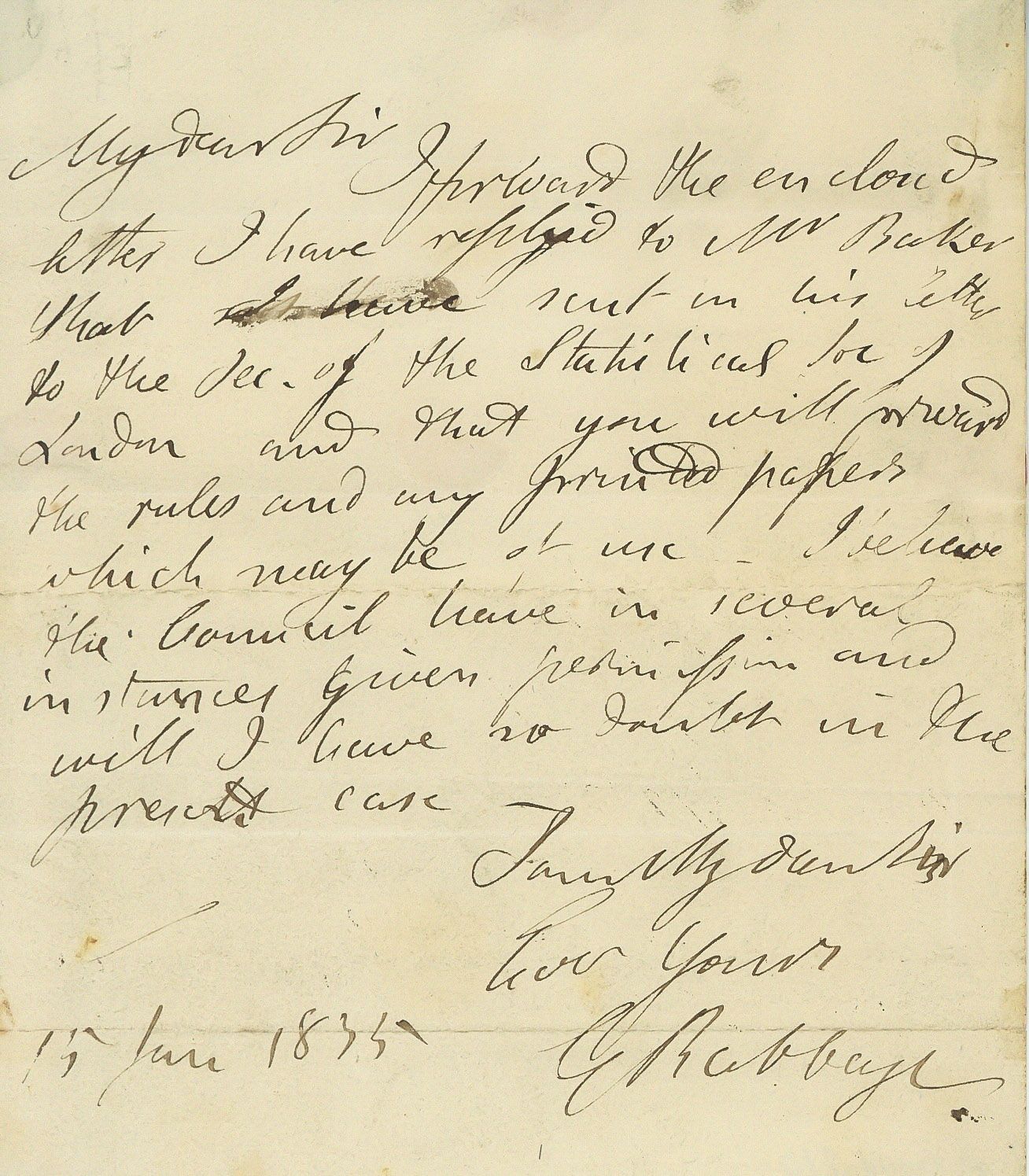 Autograph Letter signed to "My dear Sir" [the secretary of the Statistical...  (Charles,