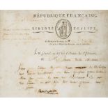 Letter signed "Bonaparte" to the minister for the navy, 1p  ( Emperor of France,   1769-1821)