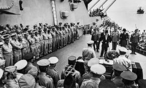 Japanese surrender aboard the USS Missouri in Tokyo Bay in 1945  Japanese surrender aboard the USS