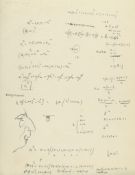 ] [Mathematical notes, pen and ink diagrams and a sketch portrait of a man]  (Antoine de,  writer