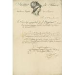 Certificate signed "G Cuvier" electing John Dalton as Corresponding Member...  (Georges,  French