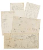 Autograph technical notes with drawings, 12 sheets, v.s., in pencil, n.d  (John Joseph,  American
