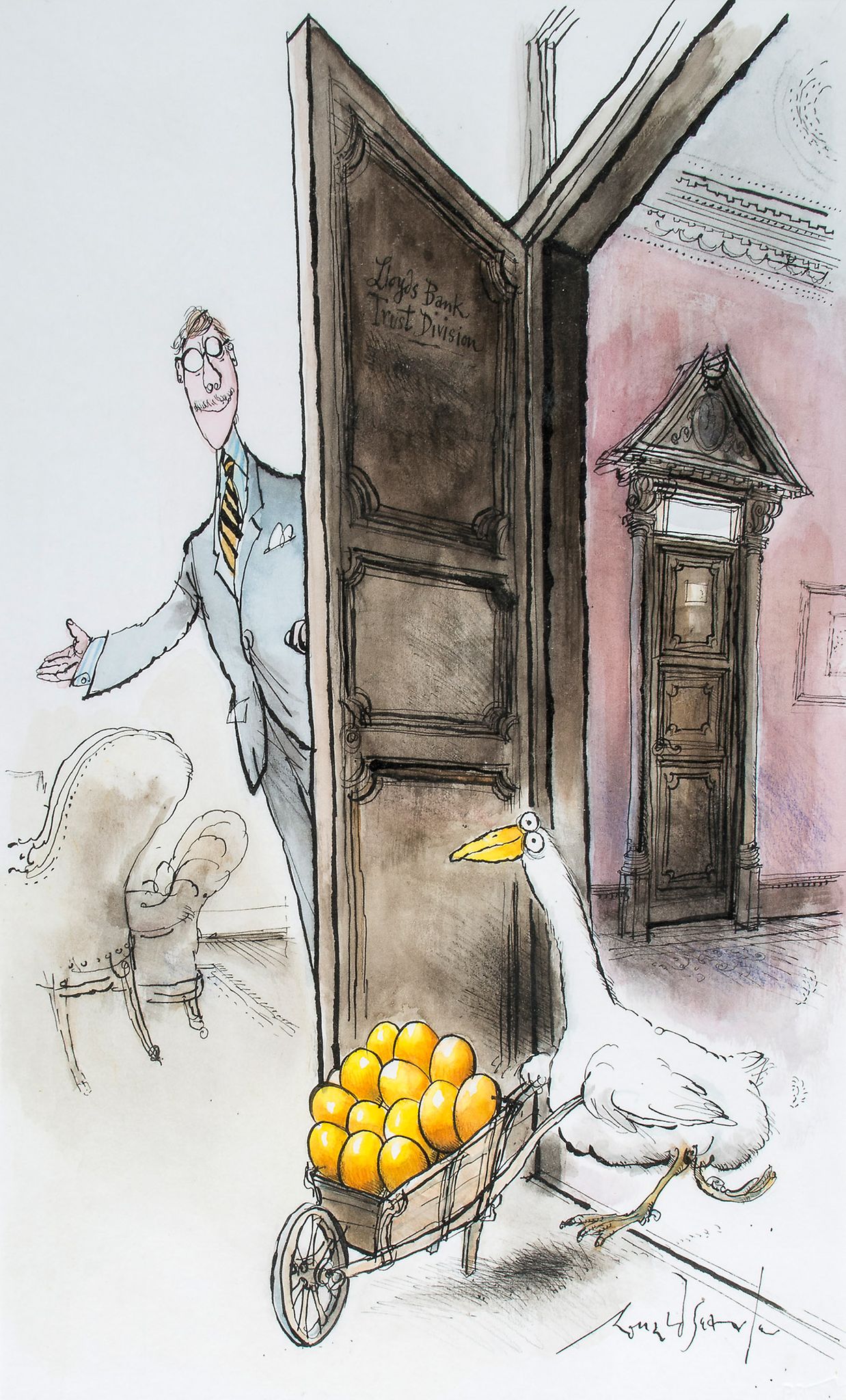 Searle (Ronald) - 'Lloyds Bank Trust Division',  original pen, ink and water colour illustration,