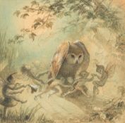 Doyle (Richard) - 'The Owl and the Fairies',  original pen, ink and wash drawing, initialled by