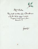 Tolkien (J.R.R.) - Autograph letter signed to Mrs Parke,  1pp., 6 lines with hand-drawn Christmas