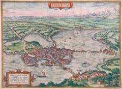Braun (Georg) and Franz Hogenberg. - Mantua, bird s-eye plan/view of Mantua and its hinterland, with