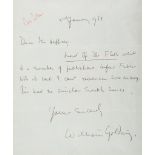 Autograph letter signed to "Dear Mr Heffner" , 1p, sm  ( Sir   William,  novelist,   1911-93)