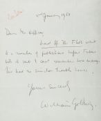 Autograph letter signed to "Dear Mr Heffner" , 1p, sm  ( Sir   William,  novelist,   1911-93)