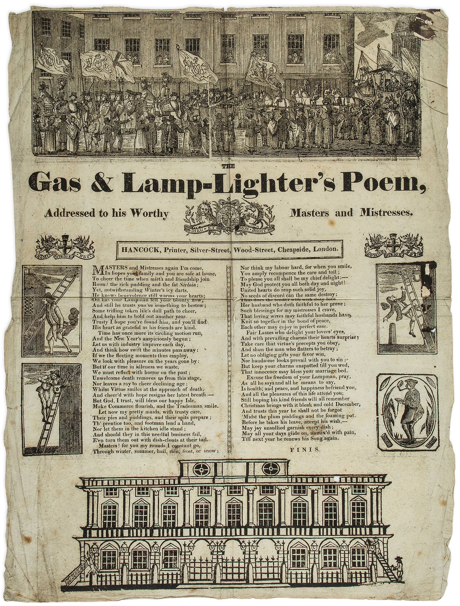 The Gas & Lamp-Lighter's Poem, 6 woodcuts, folds, a few ink stains  The Gas  &  Lamp-Lighter's Poem,