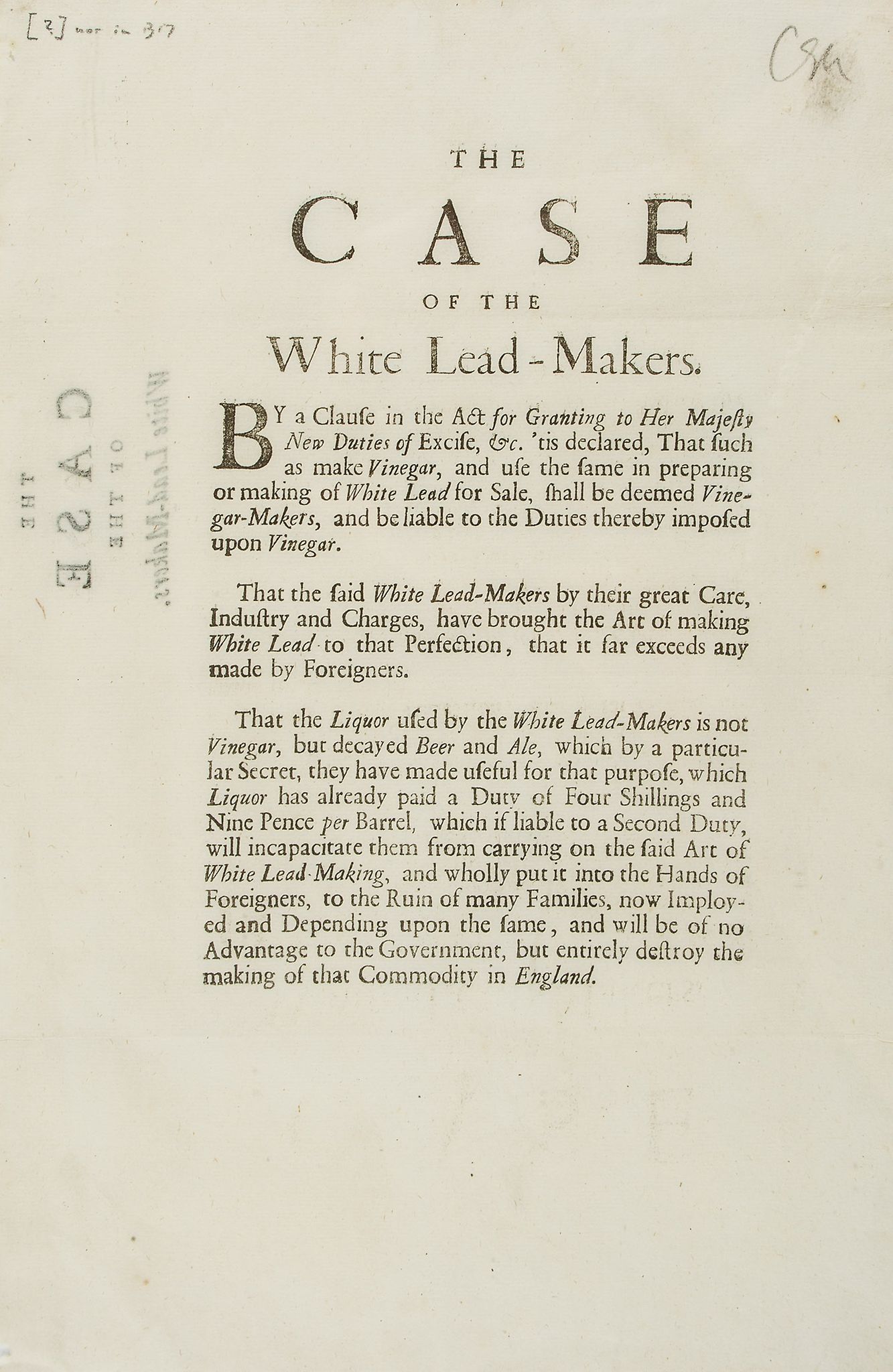 The Case of the White Lead-Makers, printed sheet, 1p  The Case of the White Lead-Makers,  printed