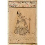 Persian manuscript.- - Single illustrated sheet depicting historical costume design,  text in red