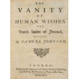 Johnson (Samuel) - The Vanity of Human Wishes. The Tenth Satire of Juvenal, Imitated,  first edition