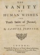 Johnson (Samuel) - The Vanity of Human Wishes. The Tenth Satire of Juvenal, Imitated,  first edition