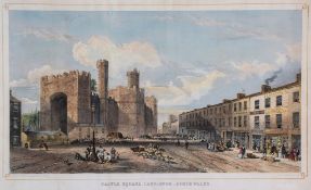 Wales.- After J.J. Dodd - Castle Square, Carnarvon, North Wales  tinted lithograph, with hand-