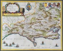 Dorsetshire.- Blaeu (Johannes) - Comitatus Dorcestria, sive Dorsettia  engraved map with hand-