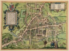 Kent.- Braun (Georg) and Franz Hogenberg - Cantebrigia [Canterbury] bird s-eye plan of Canterbury,