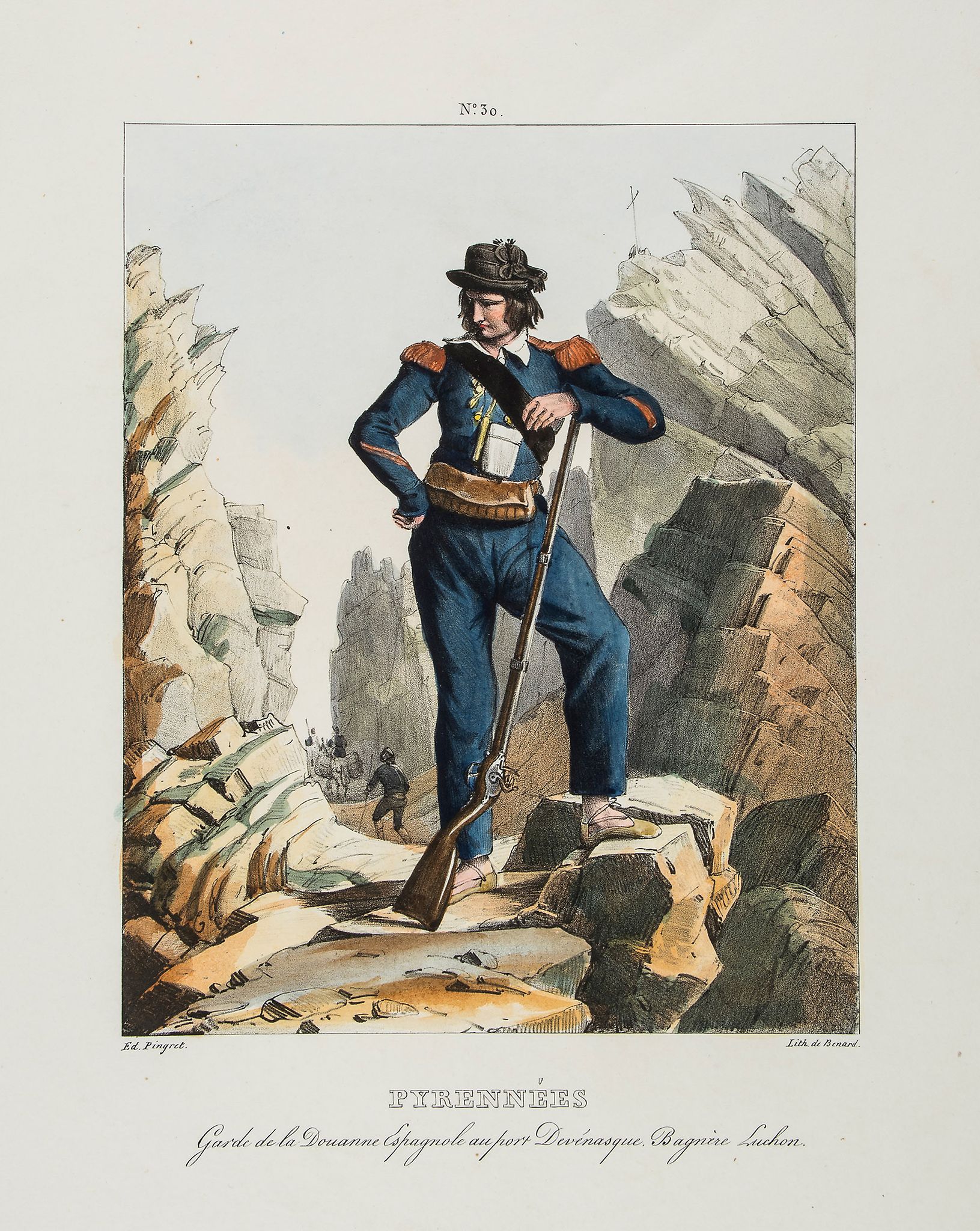 Pingret ( Edouard) - Costumes des Pyrennees.  33 of 40 hand coloured engravings, loose without