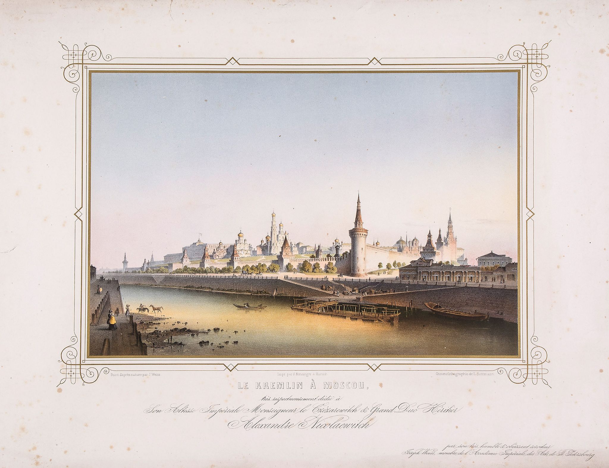 Weiss (Joseph) After. - Le Kremlin à Moscou,  chromolithograph with an ornate printed gilt border,
