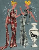 Pemberton (Murial) artist - Fashion design,  two women standing in Grecian style dresses, approx.