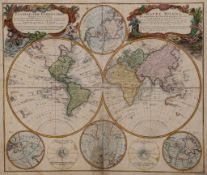 Homann (Heirs of) - Planiglobii Terrestris, Mappe-Monde, double-hemisphere world map, with polar