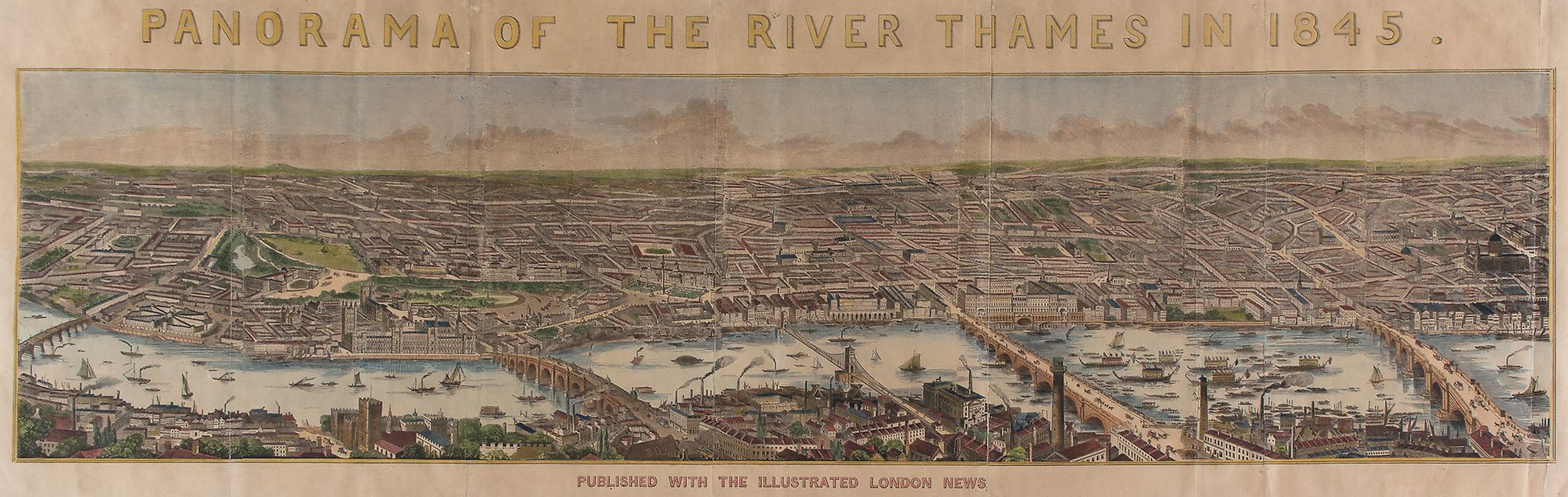 Illustrated London News - Panorama of the River Thames in 1845,  wood-engraved panorama with hand-