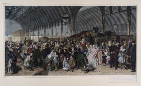 Frith (William Powell) after - The Railway Station,  engraving by Francis Holl, with hand-colouring,