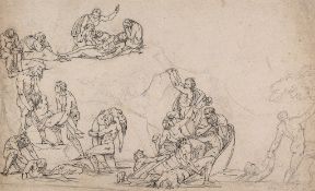 Jacobs (Paul Emil) Circle of. - Classical figure study for a flood scene,  pen and black ink over