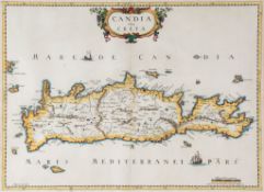 Greece.- Hondius (Jodocus) - Candia, olim Creta,  engraved map of Crete with outline hand-colouring,