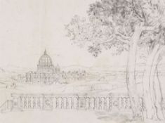 French School (19th century) - View of St. Peter's, Rome,  pencil drawing, 315 x 425mm., slight