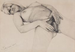 Ward (Stephen Thomas) - Study of Mandy Rice-Davies reclining in an erotic pose,  ink and