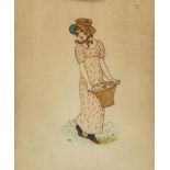 Greenaway (Kate) - 'Girl carrying Fruit' [and] 'Girl carrying an apron of Flowers',  original pen,