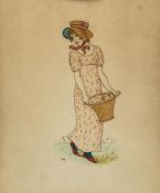 Greenaway (Kate) - 'Girl carrying Fruit' [and] 'Girl carrying an apron of Flowers',  original pen,