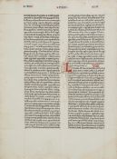 Bible, - Leaf from 1462 Bible  Latin  .   Single leaf, from Numbers chapters 7  &  8  ,   double