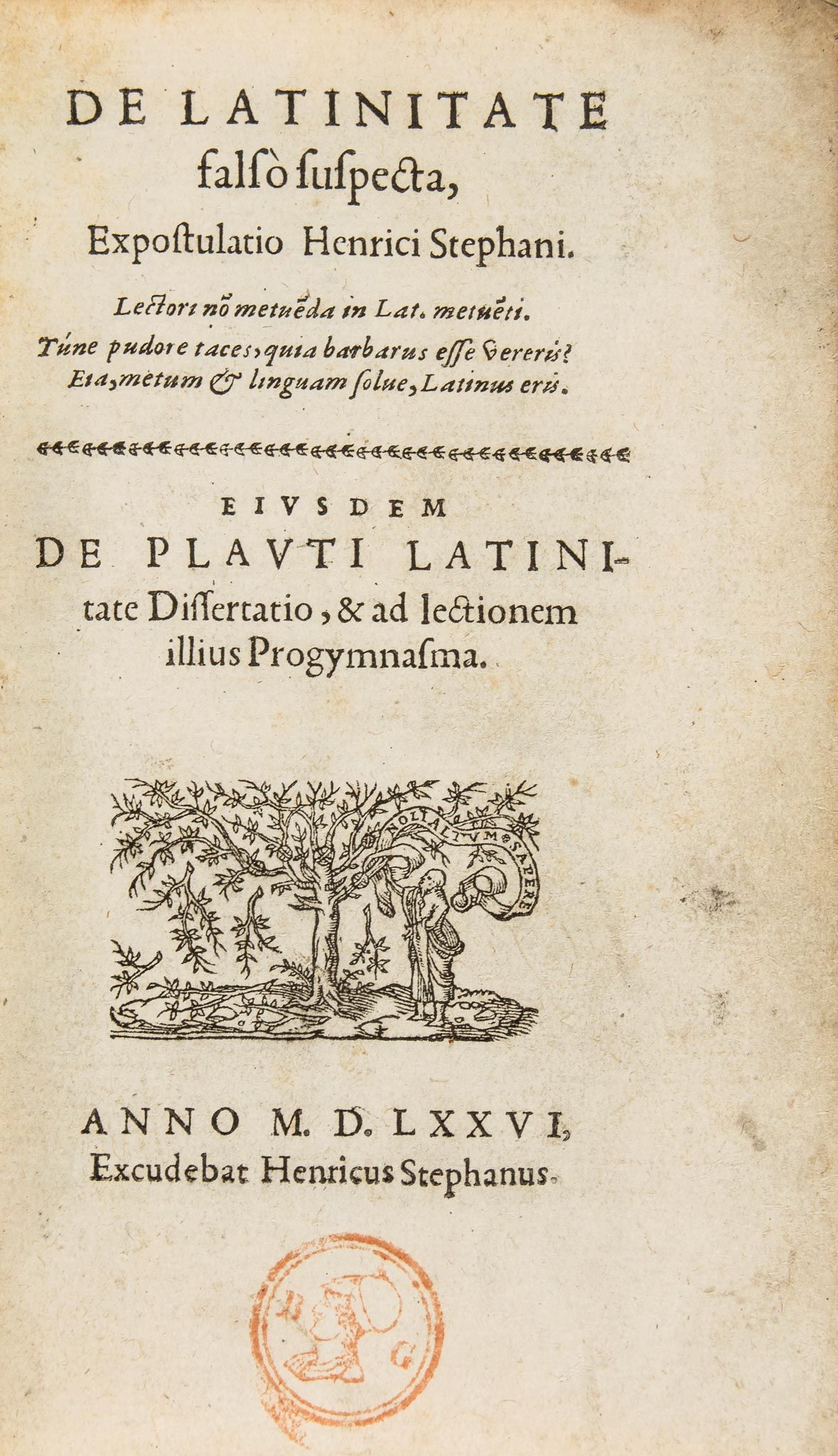 Cicero.- Estienne (Henri) - De Latinitate falso suspecta,  first edition  ,   title with woodcut