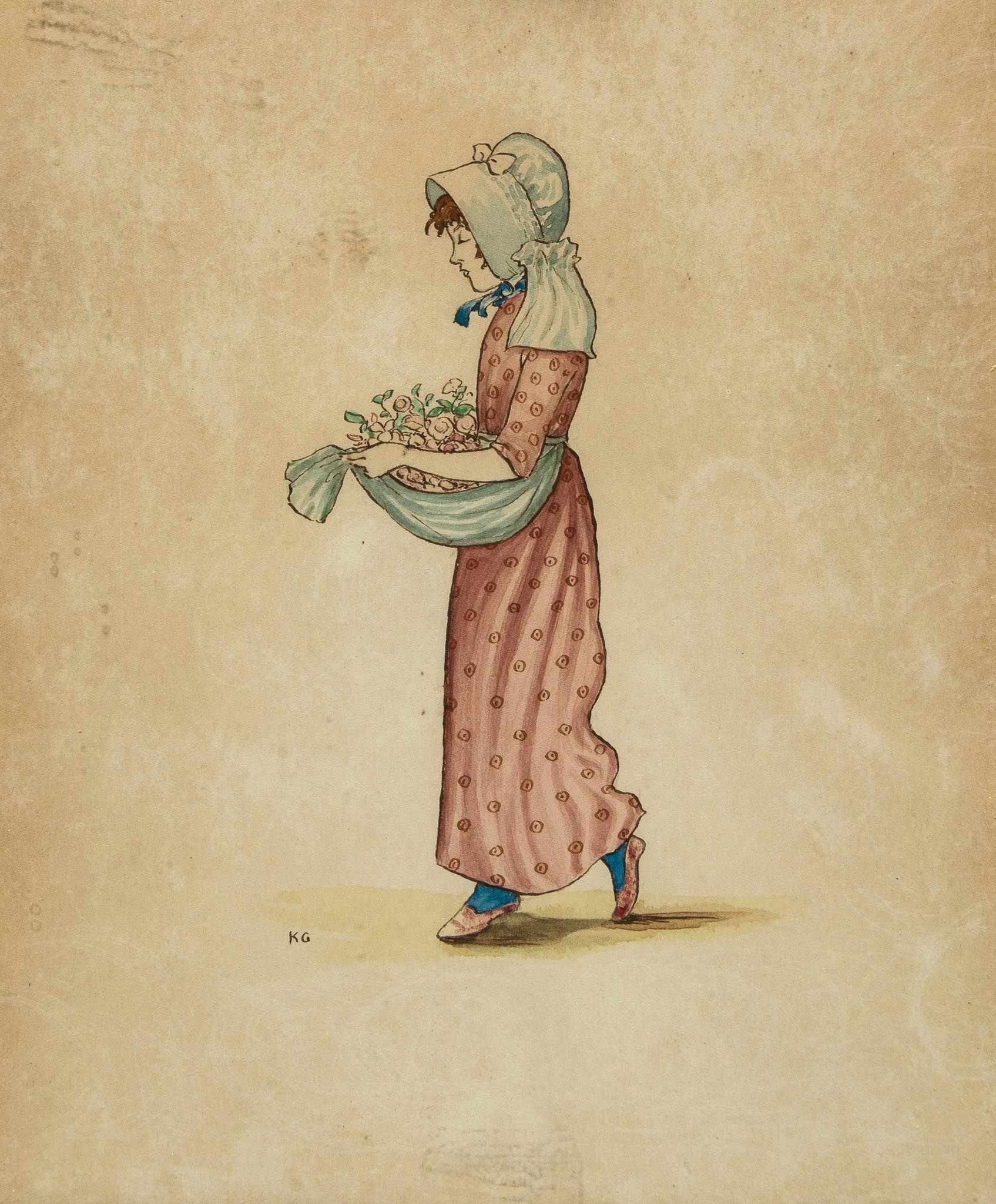 Greenaway (Kate) - 'Girl carrying Fruit' [and] 'Girl carrying an apron of Flowers',  original pen, - Image 2 of 2