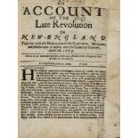 Byfield (Nathaniel) - An Account of the Late Revolution in New-England,  caption title, 7pp.,