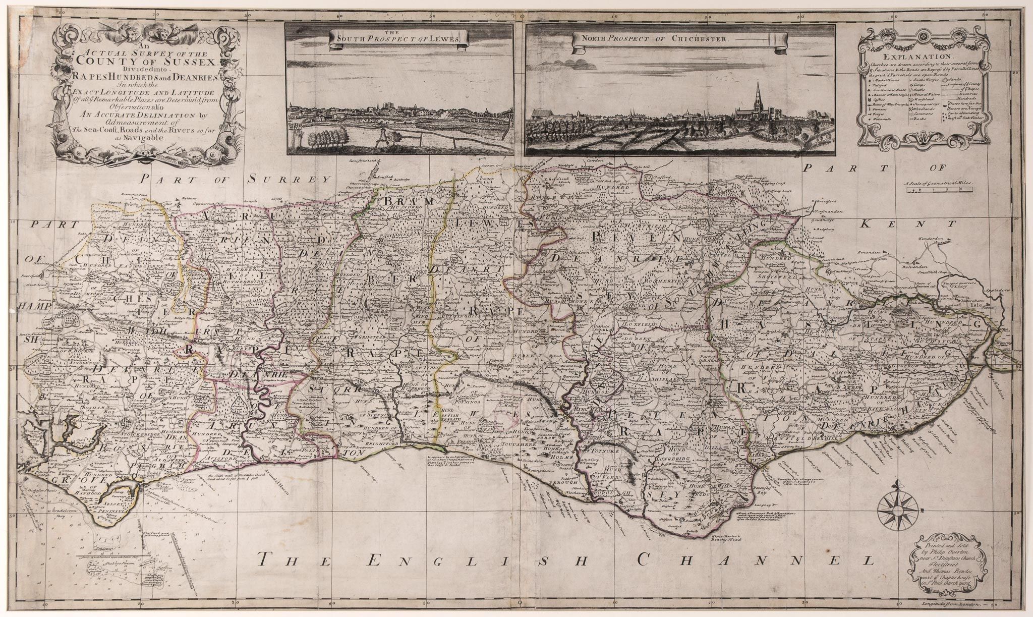 Sussex.- Overton (Phillip) - An Actual Survey of the County of Sussex, large county map with inset
