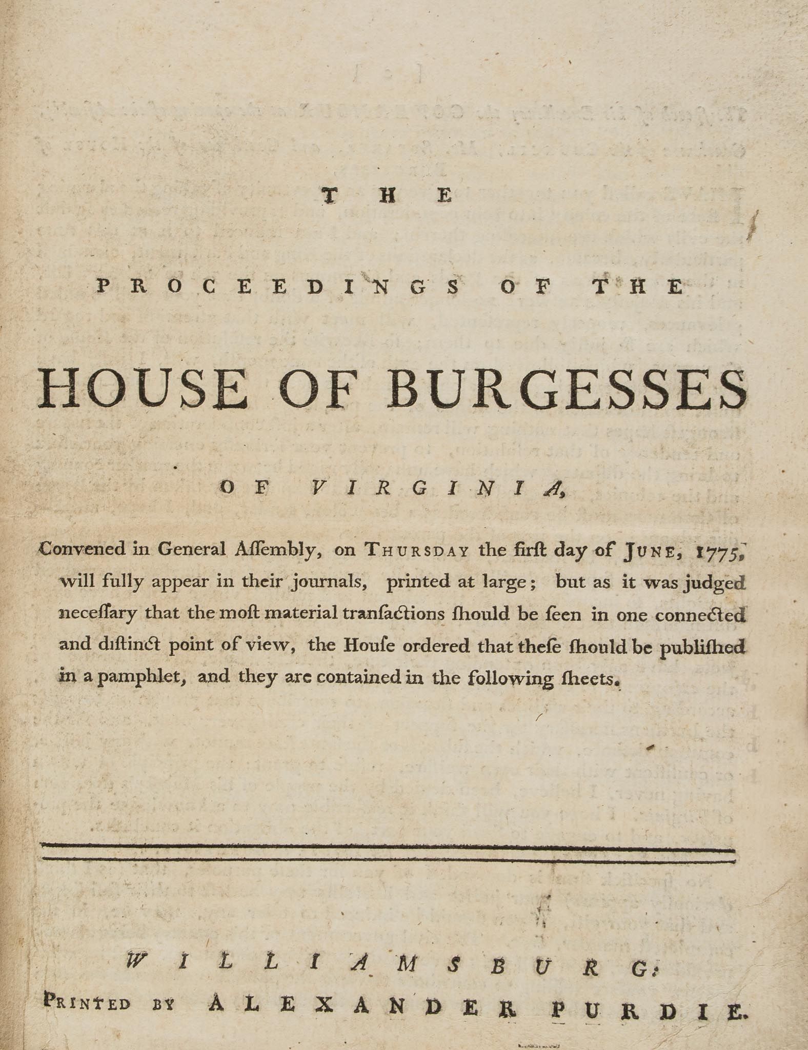 Gunpowder Incident.- Proceedings of the House of Burgesses of Virginia  Gunpowder Incident.-
