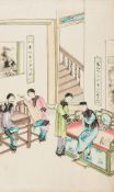 Chinese watercolours.- - Album of 12 watercolours of the parable of the Prodigall Son, pen & ink and